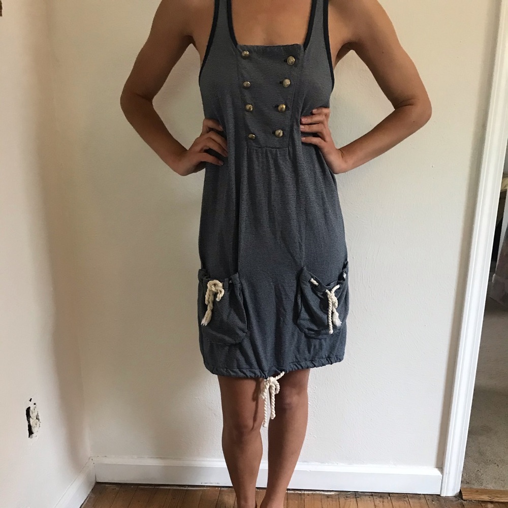 OBEY - Blue & white stripe coverup dress nautical - Picture 1 of 4